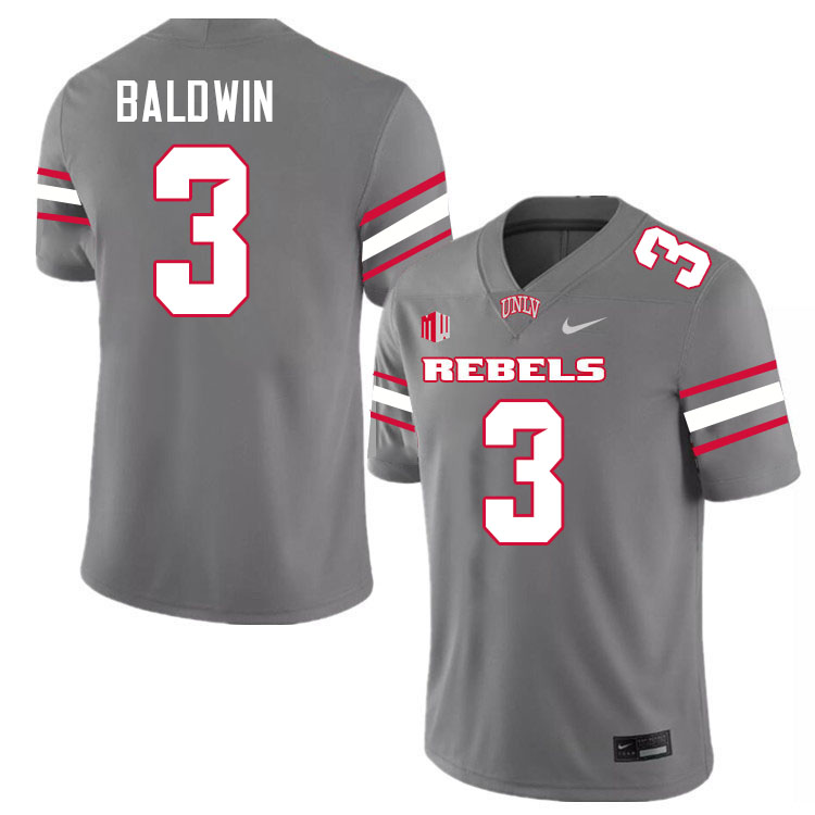 Men #3 Johnathan Baldwin UNLV Rebels College Football Jerseys Stitched-Grey